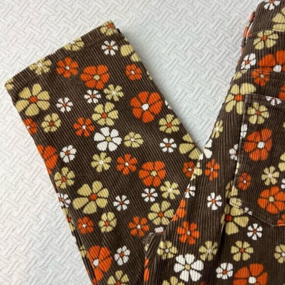 Twik Floral Corduroy Cropped Pants - Brown, Orange, White - Picture 4 of 15